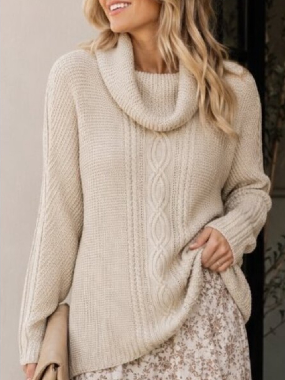 Jeanne Pierre cable knit cowl neck sweater size xl
